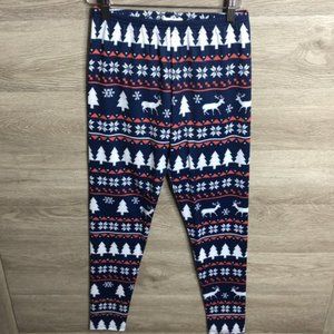 CowCow Womens Medium Christmas Leggings Blue NEW